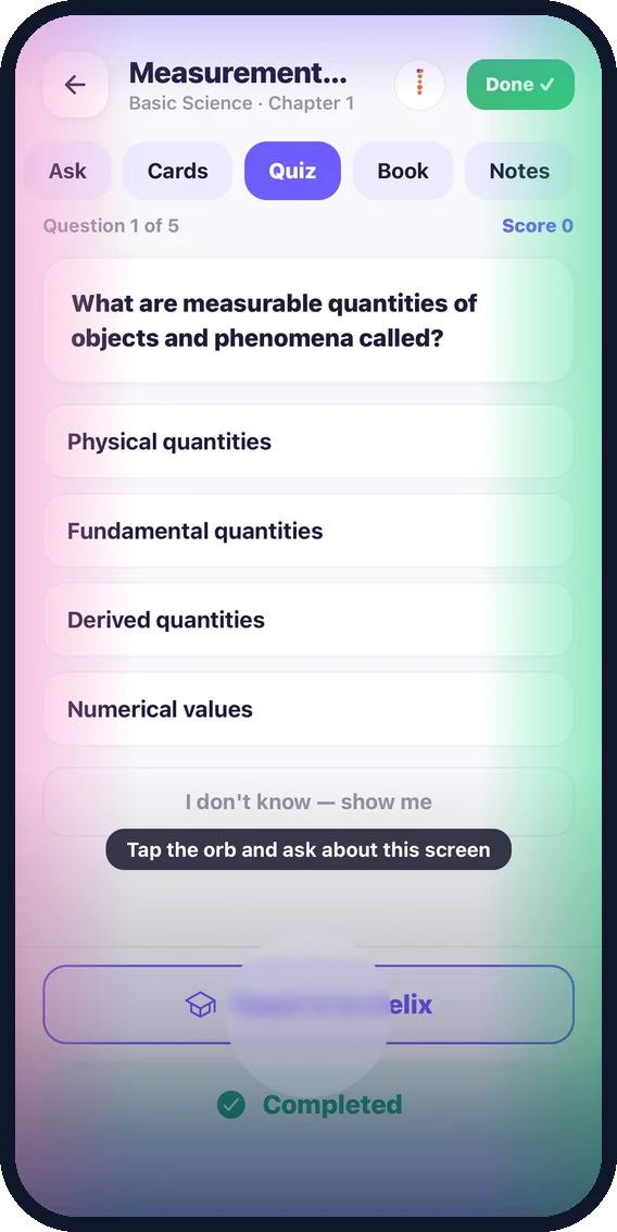 Helix voice mode during a chapter quiz