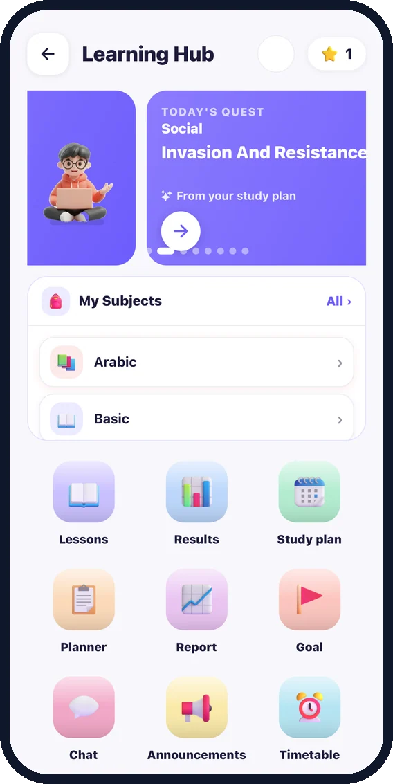 Learning Hub with subjects and tools
