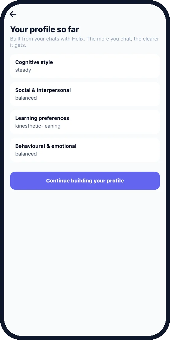 Learning profile summary
