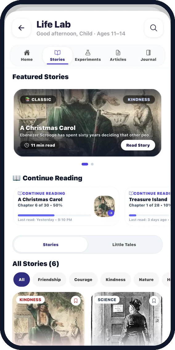 Life Lab stories with continue reading